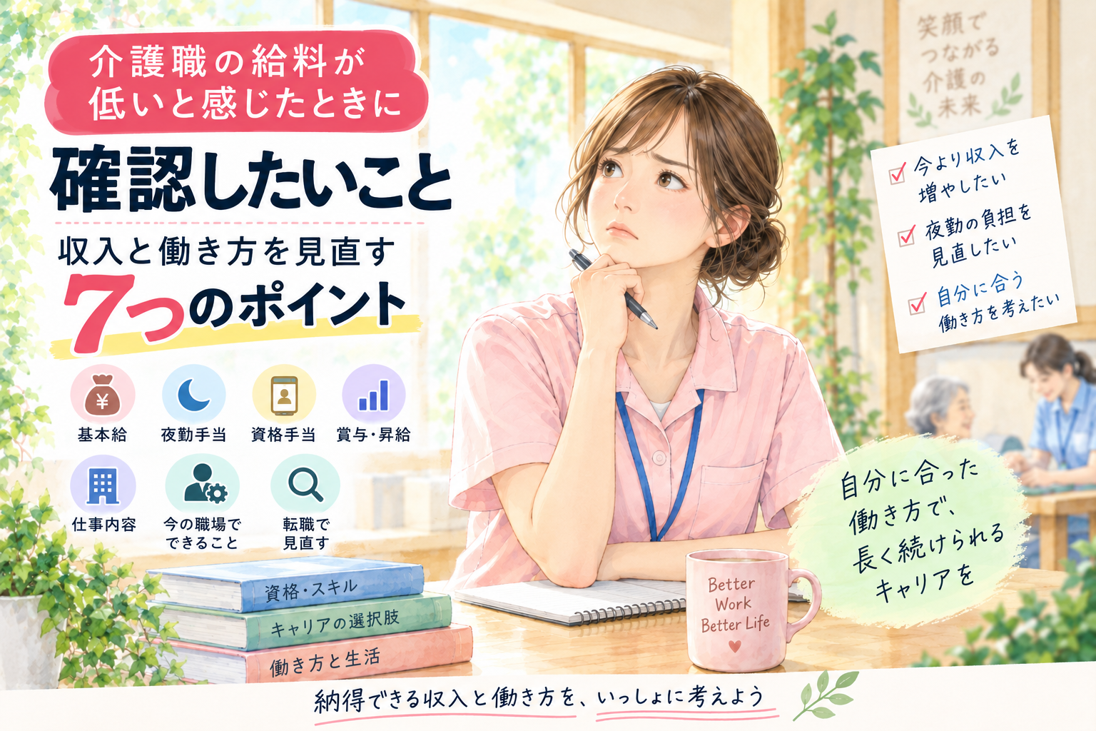 介護職の給料が低いと感じたときに確認したいこと｜収入と働き方を見直す7つのポイント